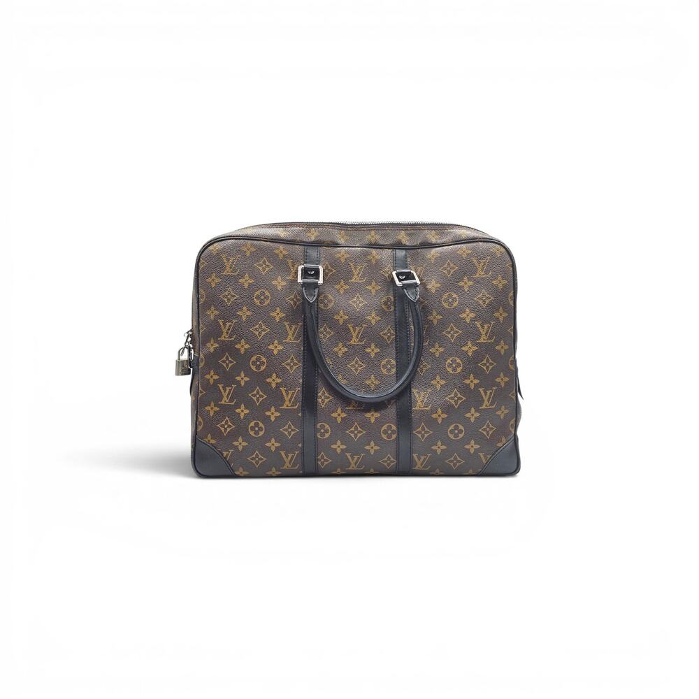 Louis Vuitton Porte Documents Voyage Monogram PM Macassar Briefcase Bag